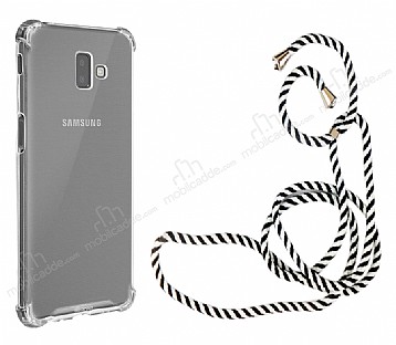 Samsung Galaxy J6 Plus Askl effaf Siyah izgili Silikon Klf