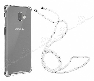 Samsung Galaxy J6 Plus Askl effaf Beyaz izgili Silikon Klf