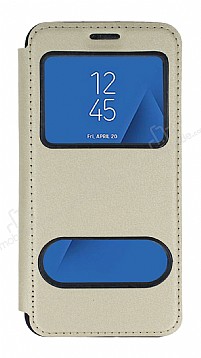 Samsung Galaxy J4 Plus ift Pencereli Kapakl Gold Klf