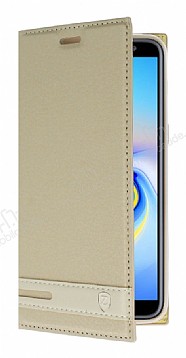 Samsung Galaxy J4 Plus Gizli Mknatsl Yan Kapakl Gold Deri Klf