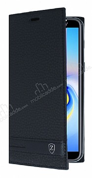 Samsung Galaxy J4 Plus Gizli Mknatsl Yan Kapakl Siyah Deri Klf