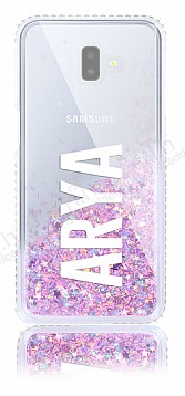 Samsung Galaxy J4 Plus Kiiye zel Simli Sulu Mor Rubber Klf