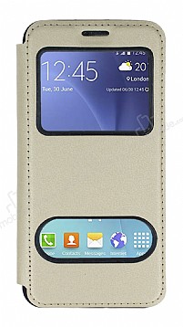 Samsung Galaxy J5 ift Pencereli Kapakl Gold Klf