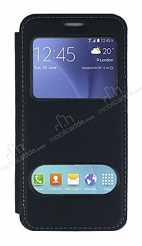Samsung Galaxy J5 ift Pencereli Kapakl Siyah Klf