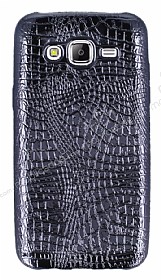 Samsung Galaxy J5 Deri Desenli Parlak Siyah Silikon Klf