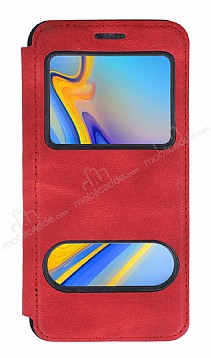 Samsung Galaxy J6 ift Pencereli Kapakl Krmz Klf