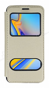 Samsung Galaxy J6 ift Pencereli Kapakl Gold Klf