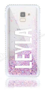 Samsung Galaxy J6 Kiiye zel Simli Sulu Pembe Rubber Klf