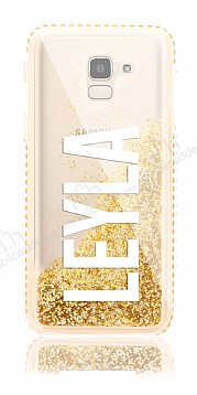 Samsung Galaxy J6 Kiiye zel Simli Sulu Gold Rubber Klf