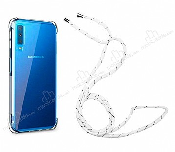 Samsung Galaxy A7 2018 Askl effaf Beyaz izgili Silikon Klf