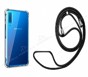 Samsung Galaxy A7 2018 Askl effaf Siyah izgili Silikon Klf