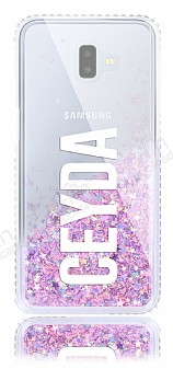Samsung Galaxy J6 Plus Kiiye zel Simli Sulu Mor Rubber Klf