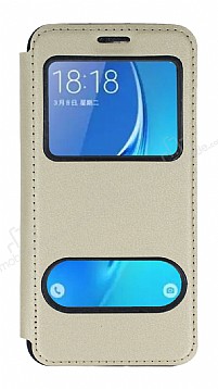 Samsung Galaxy J7 ift Pencereli Kapakl Gold Klf