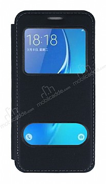 Samsung Galaxy J7 ift Pencereli Kapakl Siyah Klf