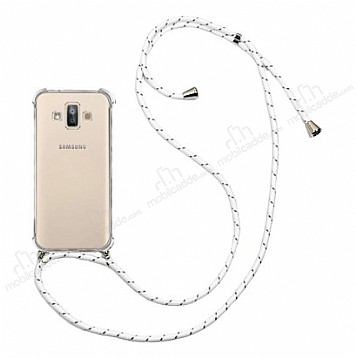 Samsung Galaxy J7 Duo Beyaz izgili Askl effaf Silikon Klf
