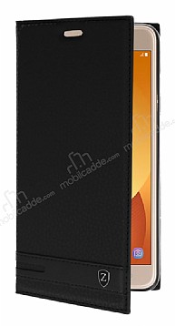 Samsung Galaxy J7 Max Gizli Mknatsl Yan Kapakl Siyah Deri Klf