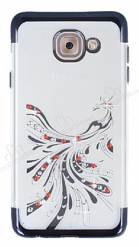 Samsung Galaxy J7 Max Siyah Peacock Tal effaf Silikon Klf