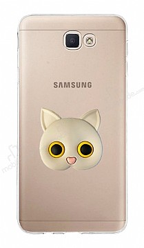 Samsung Galaxy J7 Prime 2 Kedi Figrl Telefon Tutuculu Gri Silikon Klf