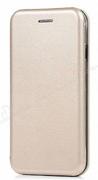 Samsung Galaxy J7 Prime / J7 Prime 2 Curve Manyetik Kapakl Gold Deri Klf