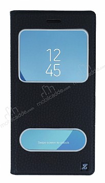 Samsung Galaxy J7 Pro 2017 Gizli Mknatsl ift ereveli Siyah Deri Klf
