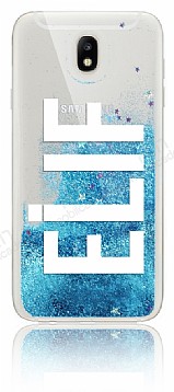 Samsung Galaxy J7 Pro 2017 Kiiye zel Simli Sulu Mavi Rubber Klf