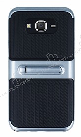 Samsung Galaxy J7 / Galaxy J7 Core Standl izgili Dark Silver Silikon Klf