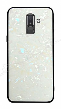 Samsung Galaxy J8 Desenli Silikon Kenarl Beyaz Rubber Klf