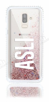 Samsung Galaxy J8 Kiiye zel Simli Sulu Rose Gold Rubber Klf