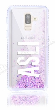 Samsung Galaxy J8 Kiiye zel Simli Sulu Pembe Rubber Klf