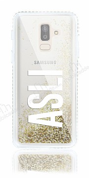 Samsung Galaxy J8 Kiiye zel Simli Sulu Gold Rubber Klf