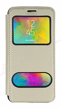 Samsung Galaxy M20 ift Pencereli Kapakl Gold Klf