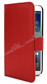 Samsung Galaxy Mega 6.3 Czdanl Yan Kapakl Krmz Deri Klf