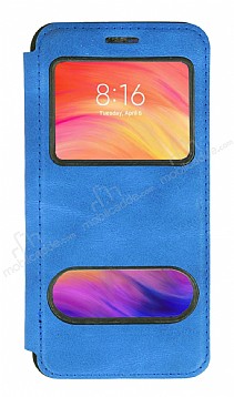 Samsung Galaxy Note 10 ift Pencereli Kapakl Mavi Klf