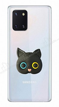 Samsung Galaxy Note 10 Lite Kedi Figrl Telefon Tutuculu Siyah Silikon Klf
