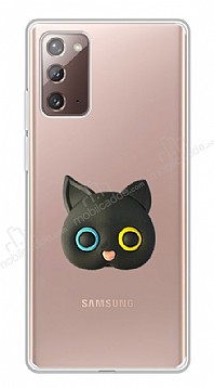 Samsung Galaxy Note 20 Kedi Figrl Telefon Tutuculu Siyah Silikon Klf