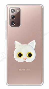 Samsung Galaxy Note 20 Kedi Figrl Telefon Tutuculu Beyaz Silikon Klf
