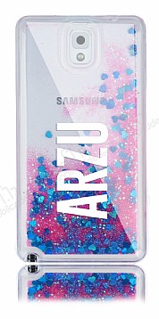 Samsung Galaxy Note 3 Kiiye zel Simli Sulu Mavi Rubber Klf