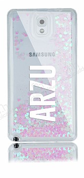 Samsung Galaxy Note 3 Kiiye zel Simli Sulu Pembe Rubber Klf