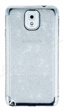 Samsung Galaxy Note 3 Tal Kenarl Simli Silver Silikon Klf
