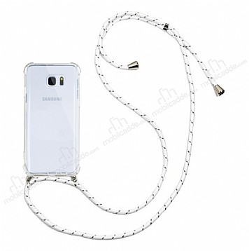 Samsung Galaxy Note 5 Beyaz izgili Askl effaf Silikon Klf