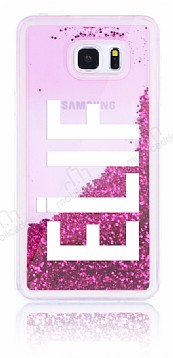 Samsung Galaxy Note 5 Kiiye zel Simli Sulu Pembe Rubber Klf
