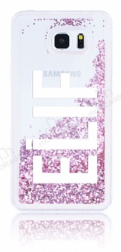 Samsung Galaxy Note 5 Kiiye zel Simli Sulu Rose Gold Rubber Klf