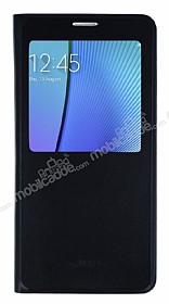 Samsung Galaxy Note 5 Pencereli Uyku Modlu nce Yan Kapakl Siyah Klf