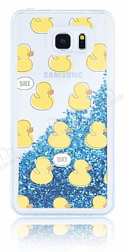 Samsung Galaxy Note 5 Simli Sulu Resimli rdekli Mavi Silikon Klf
