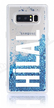 Samsung Galaxy Note 8 Kiiye zel Simli Sulu Mavi Rubber Klf