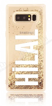 Samsung Galaxy Note 8 Kiiye zel Simli Sulu Gold Rubber Klf