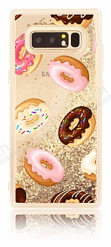 Samsung Galaxy Note 8 Simli Sulu Resimli Donut Gold Silikon Klf