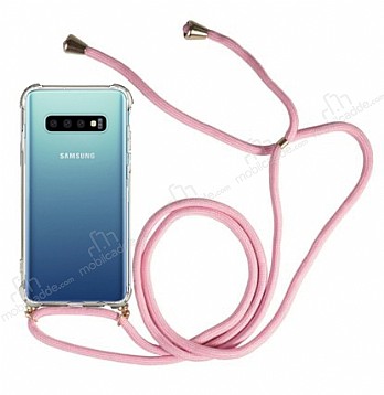 Samsung Galaxy S10 Pembe Askl effaf Silikon Klf