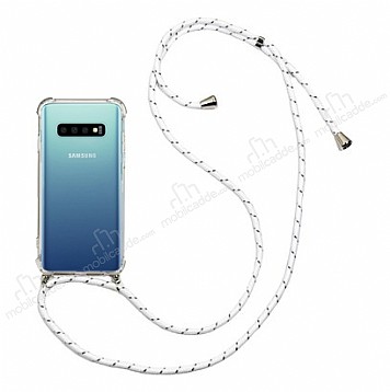 Samsung Galaxy S10 Beyaz izgili Askl effaf Silikon Klf