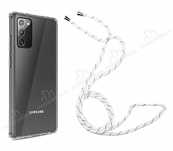 Samsung Galaxy Note 20 Askl effaf Beyaz izgili Silikon Klf